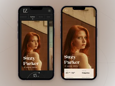 Model Portfolio App agency collection fashion gallery minimal mobile ui model portfolio modeling agency modelling portfolio typography ui woman