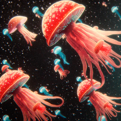 Jellyfish artwork collage cosmos design graphic design illustration retro scifi space stars surreal surrealism trippy universe vintage