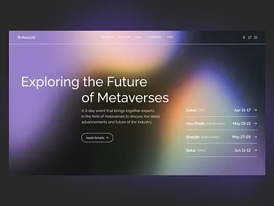 Metaverse summit landing page ar booking conference crypto event festival forum gradient landing page meetup metaverse minimal modern seminar summit uae ui web website