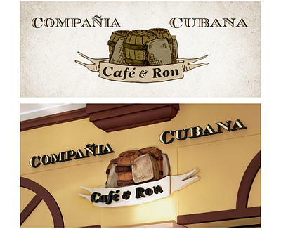 Cafe & Ron barrels coffee design handmade illustration logo rum vintage
