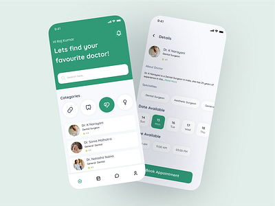 Find a Doctor & Book an Appointment an appointment card design doctor find and book an appointment green mockup theme ui