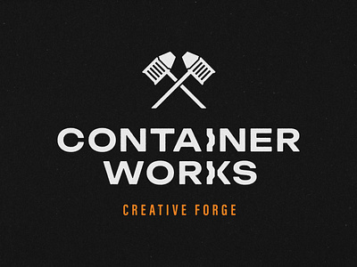 Container Works Logo blacksmith branding container design forge graphic design logo metal shipping
