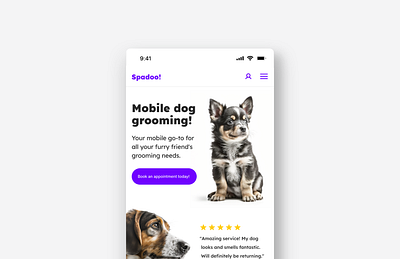 Spadoo! Mobile Dog Grooming App app branding design digital design dog grooming graphic design icons mobile mobile dog grooming ratings and reviews services typography