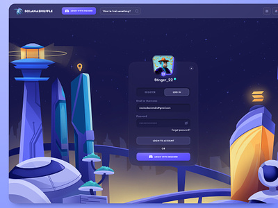 SOLANASHUFFLE: Login and Registration betting dashboard design forgot password gambling game game interface illustration login modal password pop up product design register sign in sign up ui uiux user interface web design