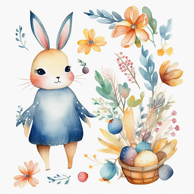 cute Colorfull rabbit watercolor animal illustration