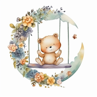 baby teddy bear sitting on sweet watercolor watercolor