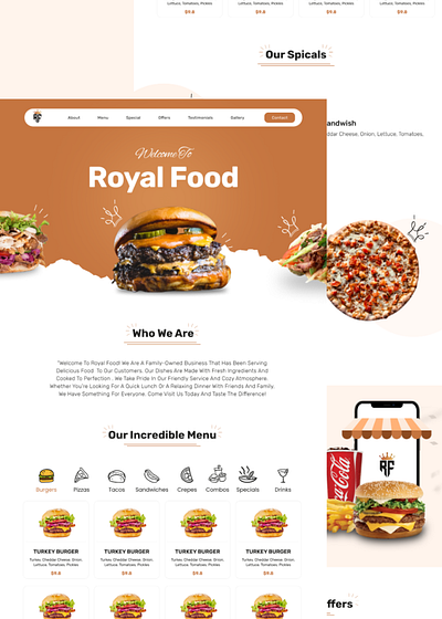 Royal food hero section animation figma landing page restaurant ui