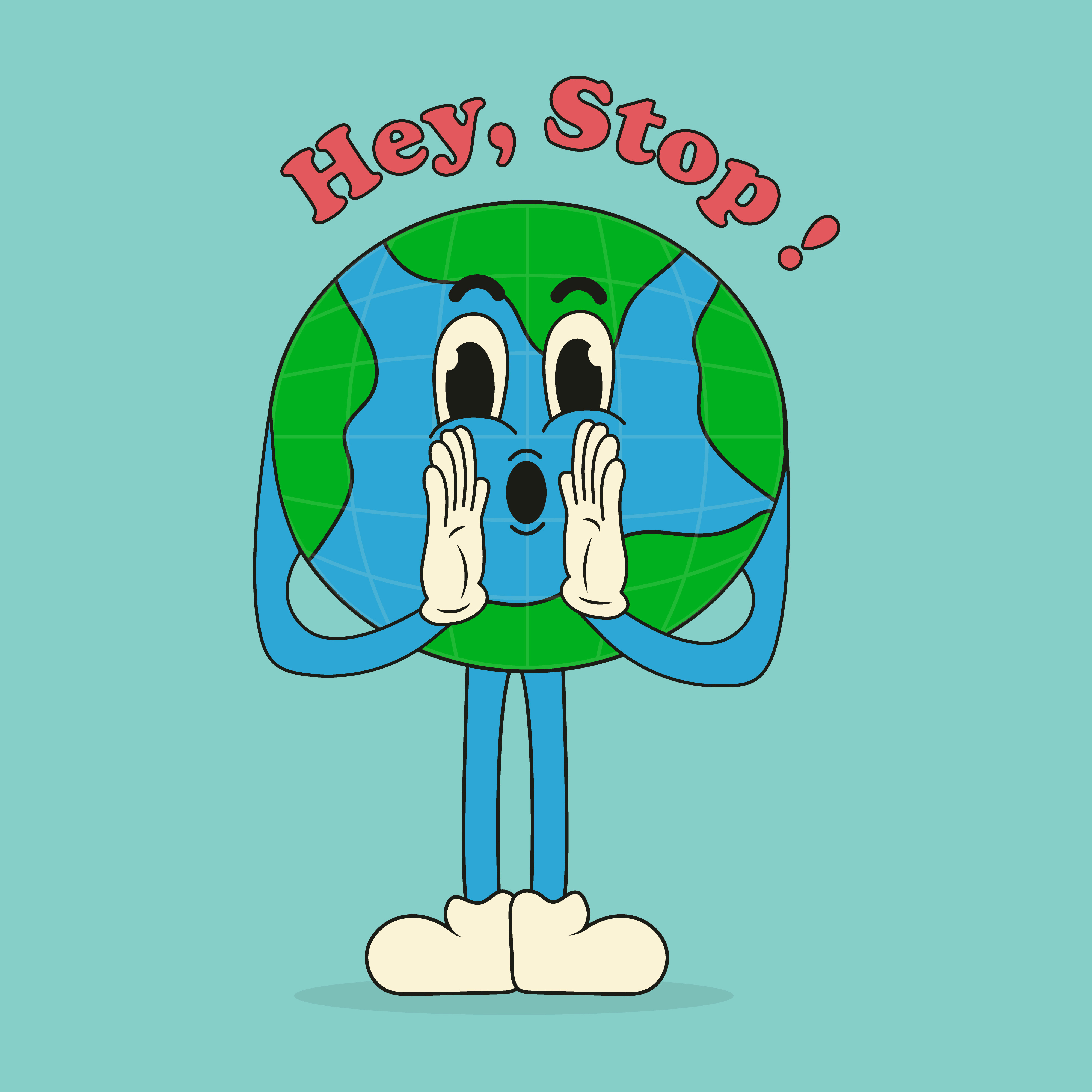 Poster Hey, STOP! with a retro-style globe green