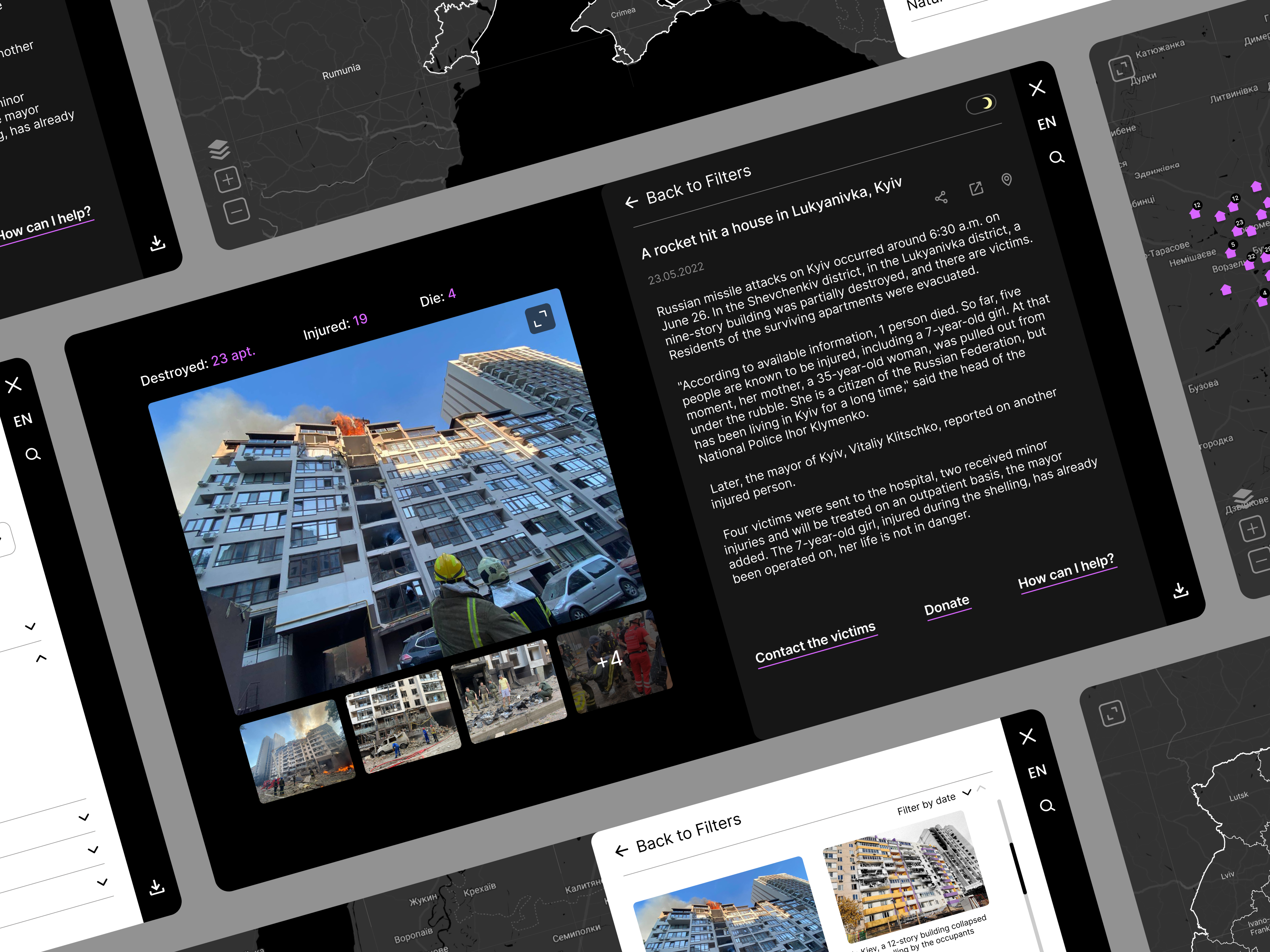 Interactive map of war article damaged desktop interactive interface landing page map ui ukraine ux uxui web app