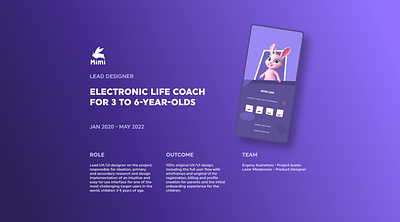 MIMI Electronic Life Coach for kids Case Study 3d android animation children education education emotional intelligence eq fast development ios kids life coach mobile app mobile design research ui ui ux ux web design