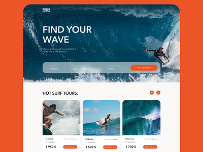 UI/UX for travel website design figma illustration photoshop surf tours surfing tour travel typography ui ux vector