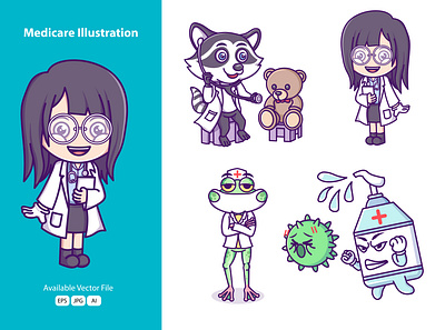 Cute doctor cartoon illustration animal branding cartoon case study cute design doctor graphic design health hospital illustration illustration art ilustration logo medical sticker ui vector vector art virus