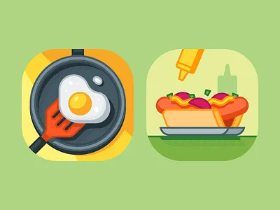 Fried Egg & Hot Dog cooking eating egg food hot dog pan vector