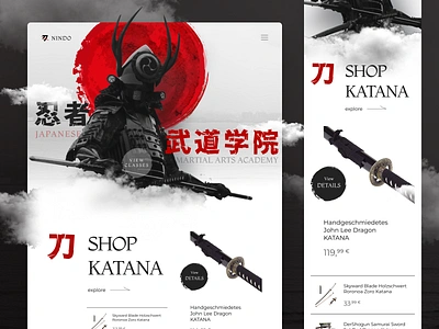 Nindo Martial Arts Academy academy battle design educational japan japanese katana landing page martial arts minimal modern ninja samurai shop store sword traditional ui ux website