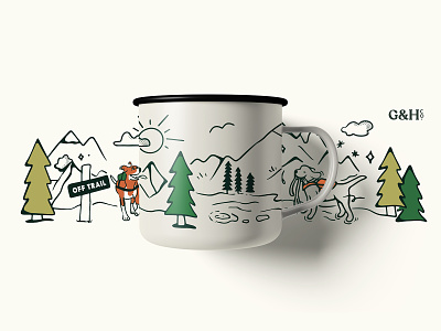 G&H Camping Line Tin Illustration Exploration branding camping coffee design dog drawing illustration merch mug tin