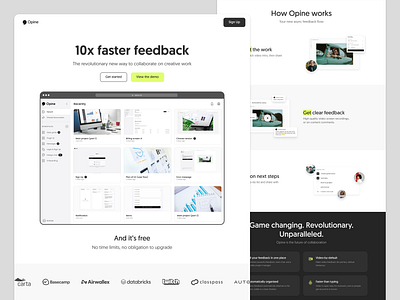 Opine | creative feedback re-invented branding design graphic design hero screen landing page logo ui ux web design