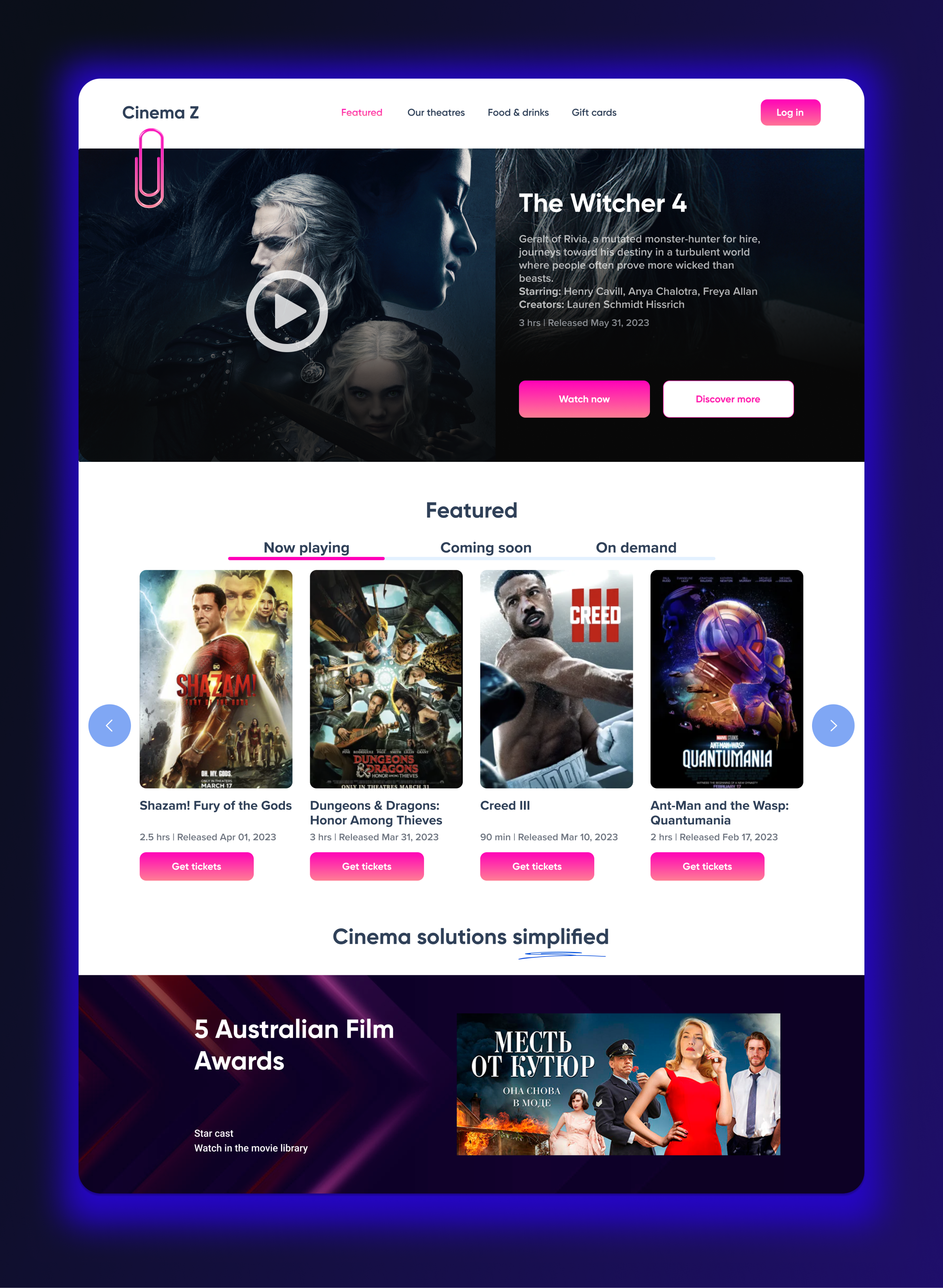 🍿 Cinema Z movie theater cinema cinematography design film graphic design movie movie night movie theatre online movie popcorn streaming website the witcher theater theatre tv tv series tv shows ui web design webdesign
