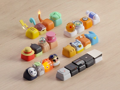 Keycap Designs b3d blender digimon isometric keyboard keycap one piece playstation pokemon sony studio ghibli