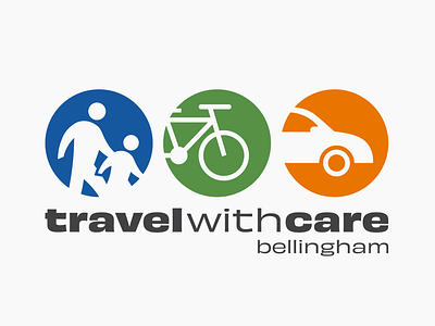 Travel With Care PSA bicycle brand branding car care circles logo negative space pedestrian positive space psa public safety announcement safety sign traffic travel