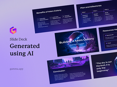 Slide deck presentation design with AI ai artificial intelligence astronaut branding chatgpt gradient graphic design illustration layout midjourney powerpoint presentation purple ui slides space design typography ui ux