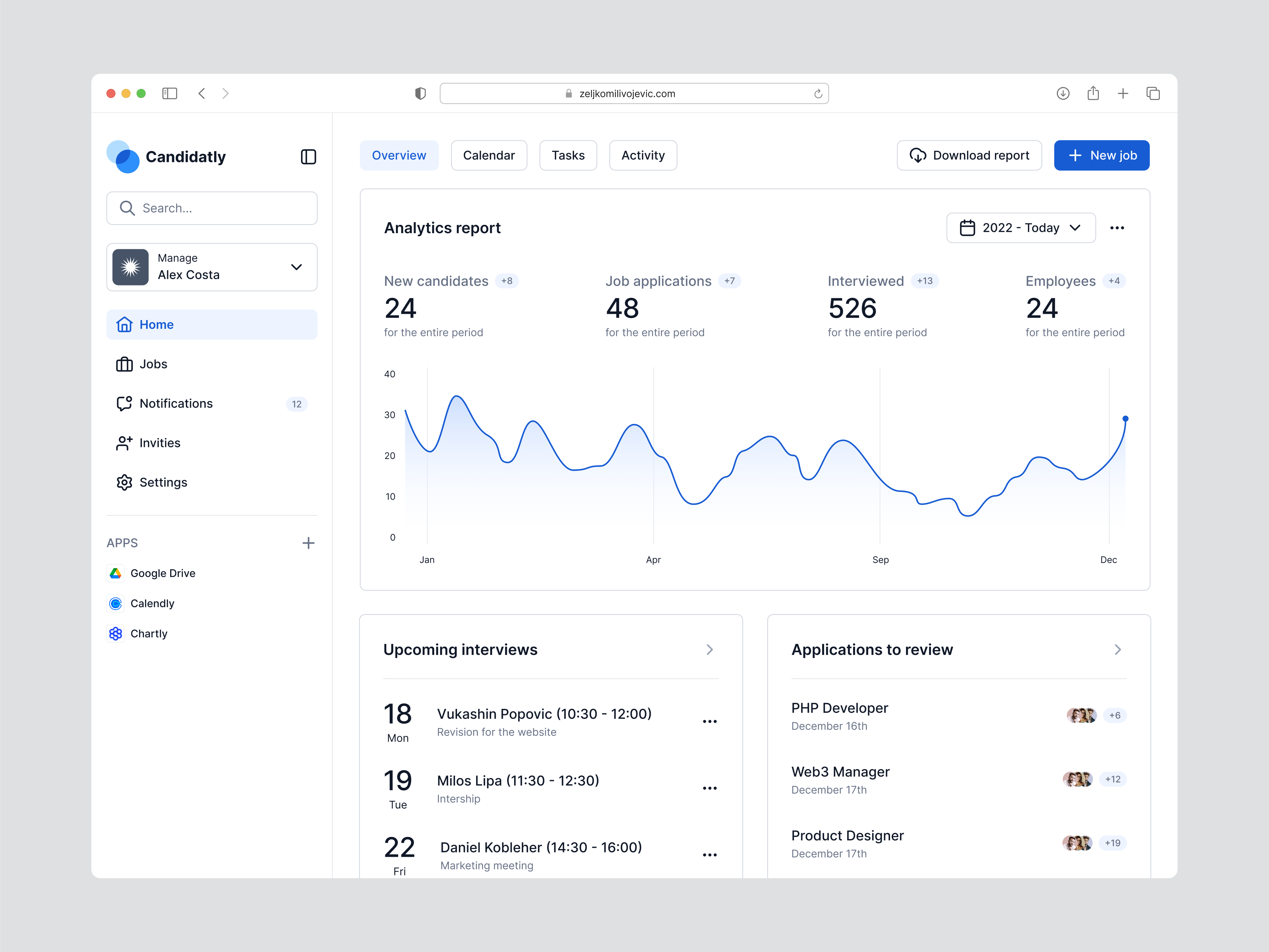 Example of Dashboard / Web Application Design