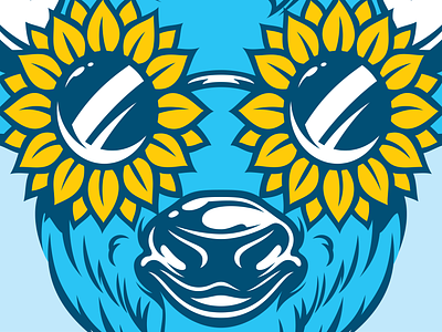Bison Sun(Flower)Glasses animal bison blue buffalo glasses hairy horns illustration kansas reflection smile state fair sunflower