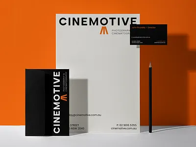 Cinemotive - Stationary Design brand brand identity branding business card design graphic design identity layout design letterhead logo logo design logo designer logo mark minimal simple stationary stationary design typography visual identity wordmark