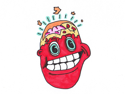 Hot head angry brain cartoon character drawing explode face glow glowing hand drawn head hot hot head illustration mad markers mind teeth