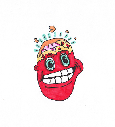 Hot head angry brain cartoon character drawing explode face glow glowing hand drawn head hot hot head illustration mad markers mind teeth