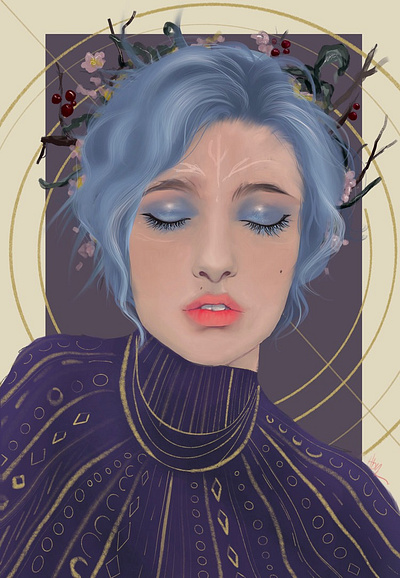 Pagan design fantasy illustration museum app pagan portrait procreate purple sktchy app