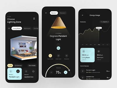 Smart Lamp - Mobile Concept app app design clean dark mode home automation mobile mobile app design mobile ui smart home smart lamp smarthome uidesign