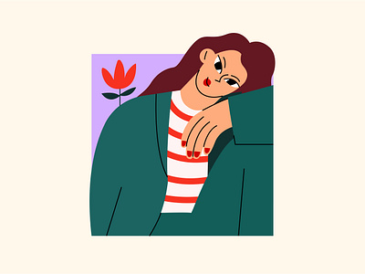 Woman with red flower challenge character cute dtiys flat flat people flower illustration modern portrait red sitting vector vector illustration woman