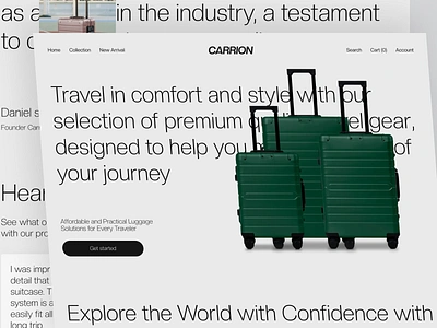 Carrion - Suitcase Marketplace Website case clean design essentials homepage inspiration interface landing page market marketplace minimalist online store suitcase travel travelling ui ui design web design website website design