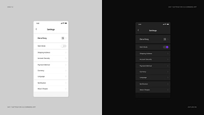 Daily UI #007: Settings app daily ui dark mode e commerce visual design