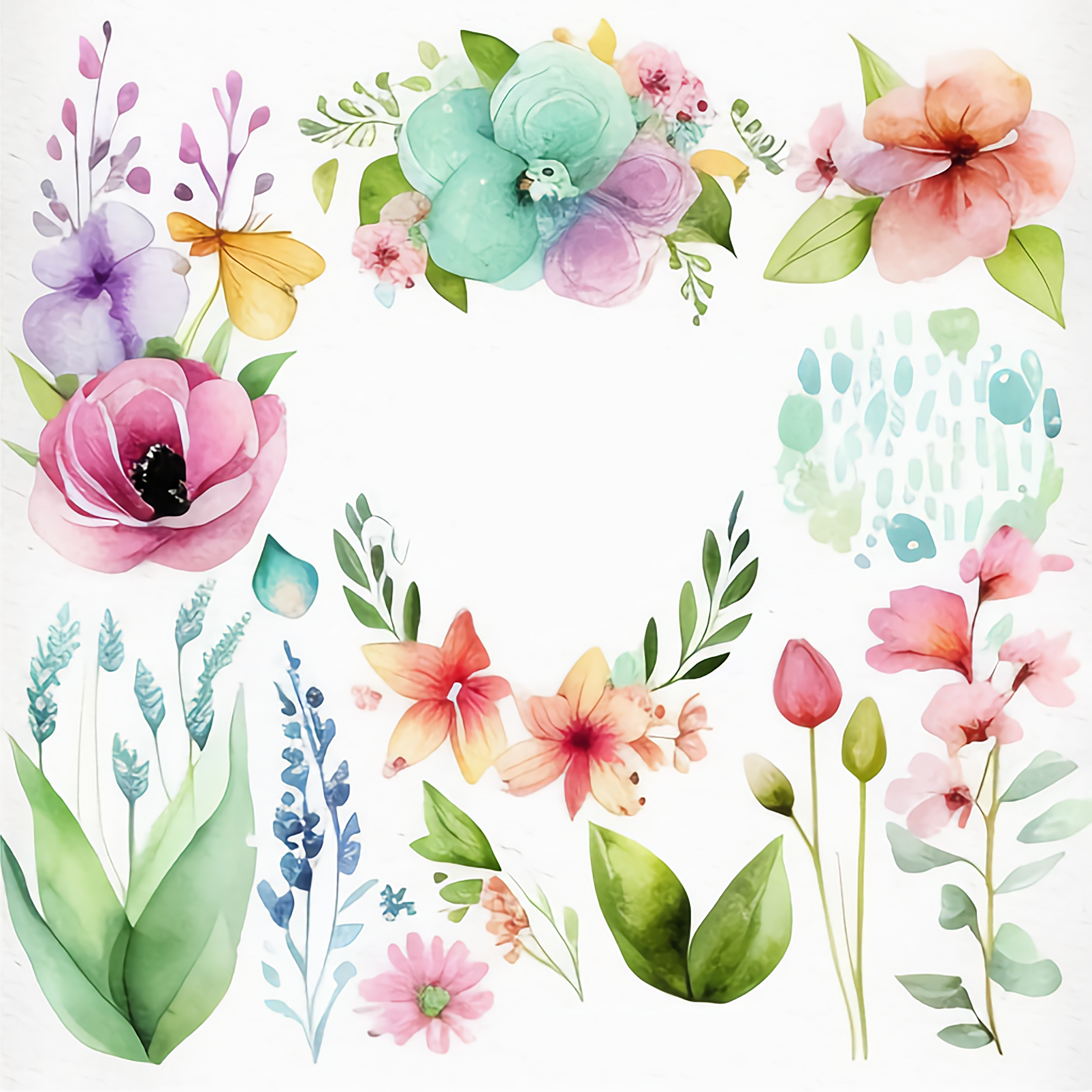 Floral Watercolor Spring Bundle Collection Clipart amarilis flora flower leaves spring watercolor