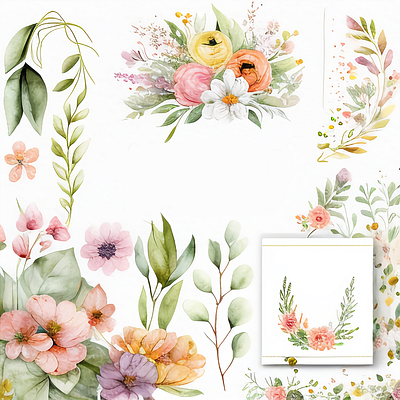 Floral Watercolor Spring Bundle Collection Clipart amarilis flora flower leaves spring watercolor