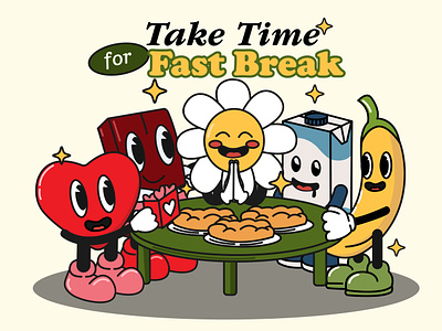 Take Time for Fast Break Illustration cartoon design family fast break flat friends gathering graphic design illustration together vector vintage