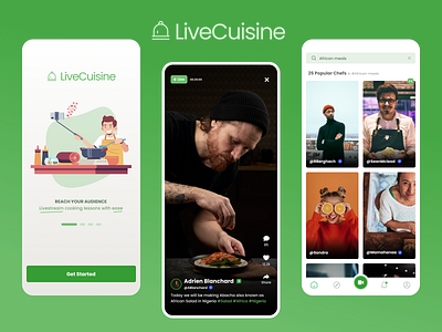 LiveCuisine cooking streaming app app cooking app mobile app mobile design streaming app ui ux