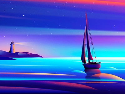 Innovation Leader Web page banner illustration banner boat illustration illustrations innovation landscape light lighthouse nature night sea skey starry night upstart webpage