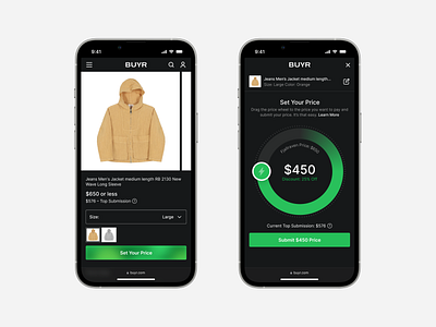 Buyr Interactive Price Input UI buyr dark design e commerce ecommerce green input marketplace mobile price product shopping ui