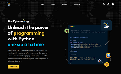 The Pybrewery - Unleash the power of Python Programming 3d animation branding code graphic design illustration logo minimal motion graphics programming python ui ux webapp webdesign website