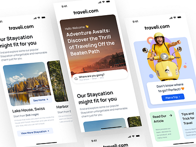 Traveli - Travelers Booking Mobile Landing Page apps booking destination experience explore landing page mobile web staycation thing to do tourism travel traveler trip ui ui design ux ux design vacation web website