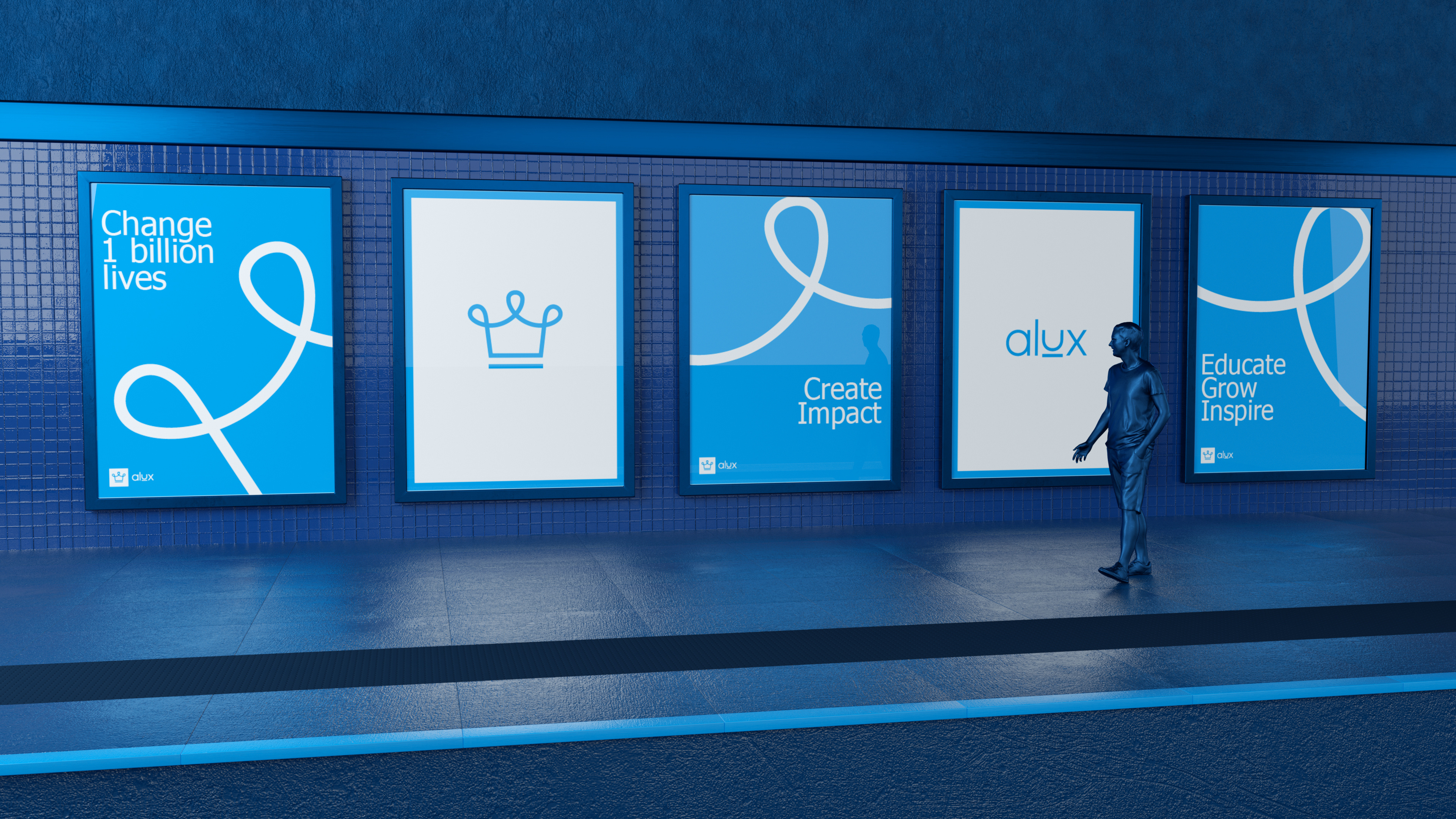 Alux - Branding Subway Ads 3d alan jacob george alux art brand identity branding cinema 4d clean crown design graphic design logo logomark logotype minimal octane render subway visualization wordmark