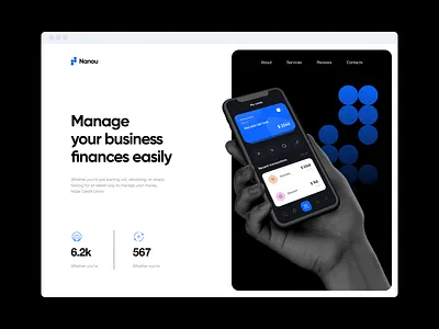 Nanou - Promotional website design for a web banking service clean corporate website fintech landing page landing page design minimal mobile banking promo landing page web design website website design