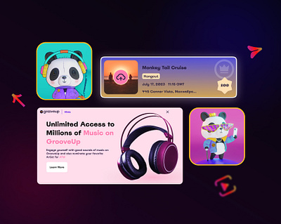 Banner and illustrations for a fun music app - Grooveup 3d animation branding graphic design motion graphics product design ui