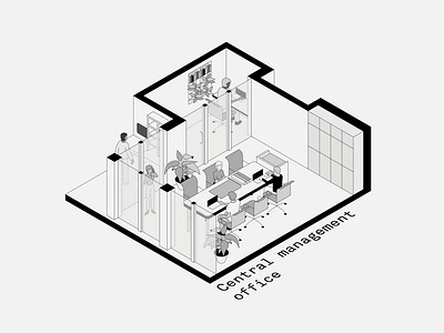 Central management office architecture design illustration isometric isometric illustration minimal vector