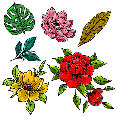 Flowers set design flowers illustration logo procreate