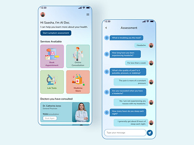 Healthcare Mobile App Design with AI Indication of Sickness design ui ux