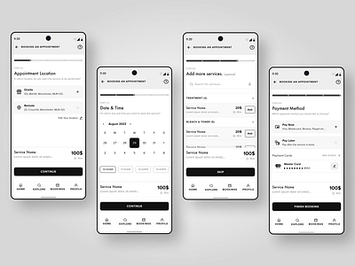 Appointment Booking - Hairdressing services (Lo-Fi) app application appointment booking design designer dribbble flow lo fi mobile prototyping services ui uiux userexperience userinterface ux wireframe