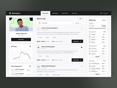 Workplace jobsearch platform dashboard design platform ui ux webdesign